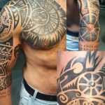polynesian tribal tattoo op de bovenarm, schouder en borst