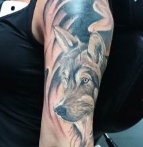 Black and Gray wolf tatoeage op de arm