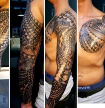 Maori tattoo op borst en arm